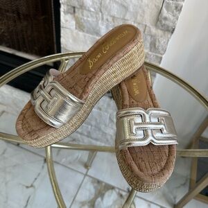 Sam Edelman Metallic Gold Espadrille Wedge Slides
